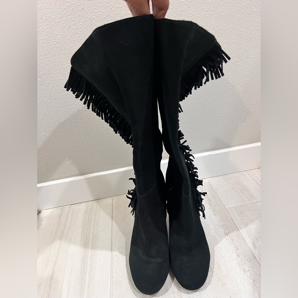 GAP Black Leather Boots with Fringe